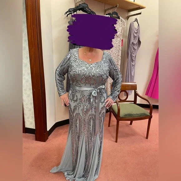 R&M Richards | Dresses | Silver Sequin Formal Gown | Poshmark